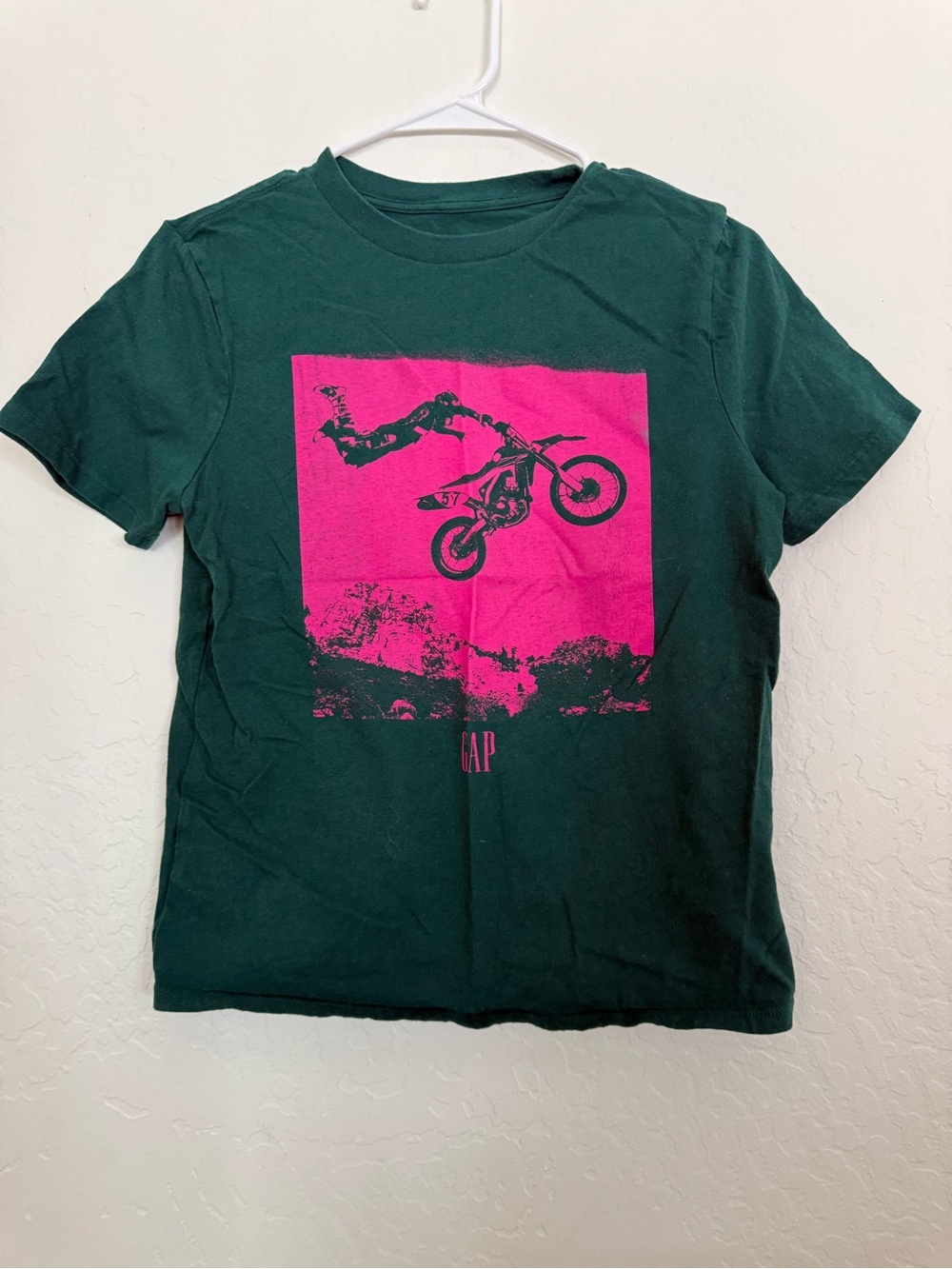 GAP Green Short-Sleeve Tee with Pink Motocross Square